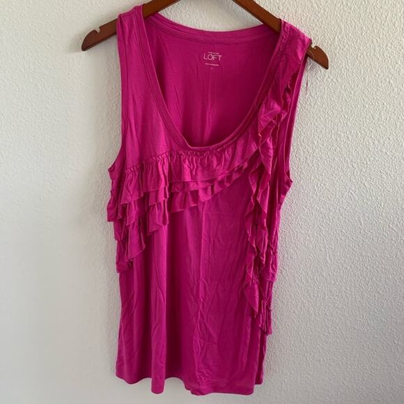 NWT LOFT Ann Taylor Pink Ruffle Tank Large - Picture 1 of 4